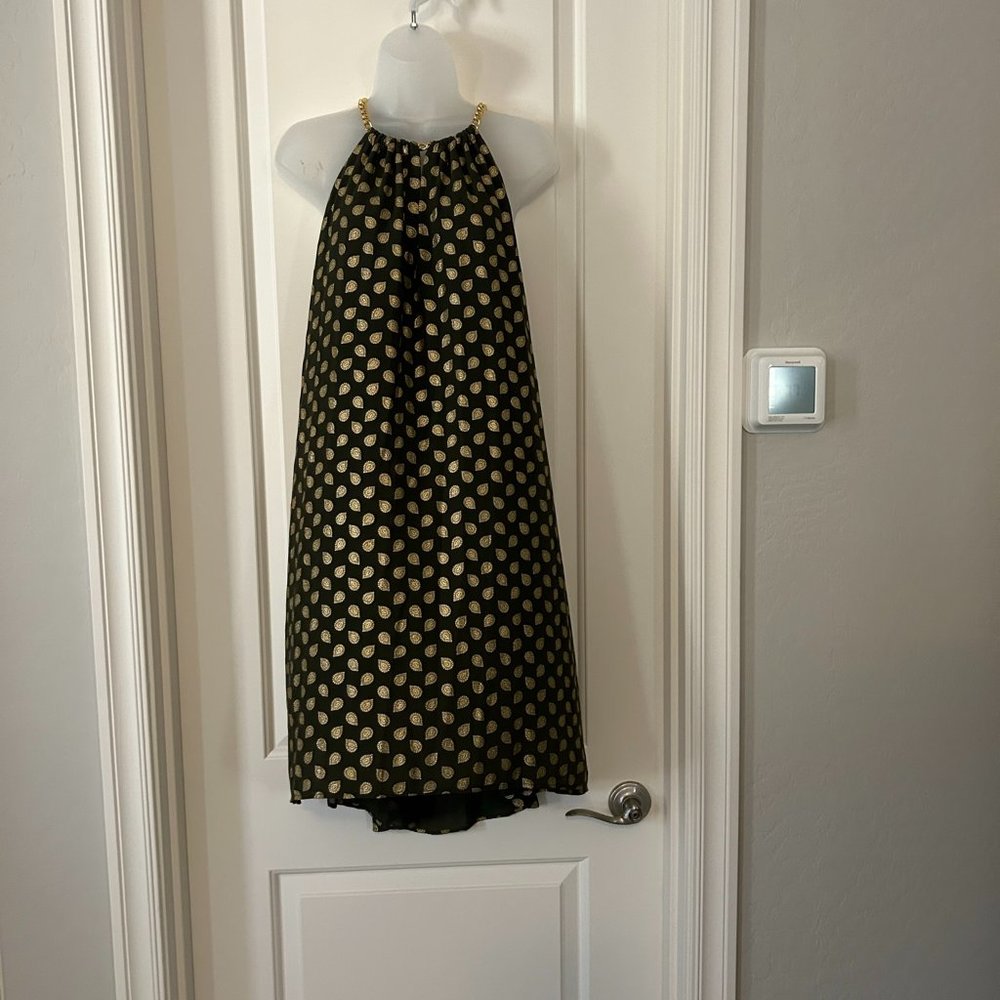 Michael Kors Olive Green  and Gold Paisley Dress Size Large